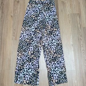 Veronica Beard Beach and Lounge Pant Pink and Green Leopard Print Wide-Leg Pants
